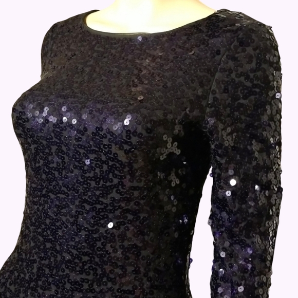 Le Chateau Sequined Keyhole Cut-out Bodycon Dress / Sz XXS / Eggplant Colour - Picture 6 of 17